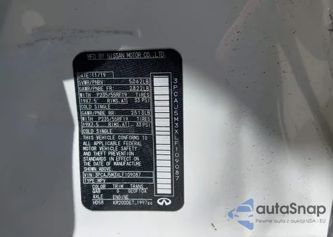 2020 Infiniti Qx50 Essential Awd from USA, damaged, VIN 3PCAJ5M3XLF109087